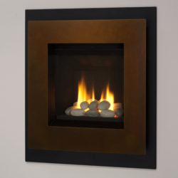 Valor Gas Fireplaces Portrait ZC Ledge Rocks Fluted Black Liner Patina